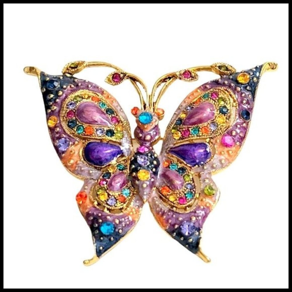 Vintage Butterfly Pin Multicolor Rhinestone Brooch‎ Pin